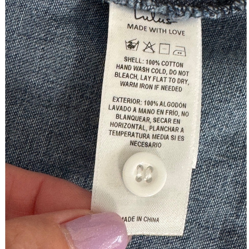 Lulus Uniquely Darling Medium Wash Denim Mini Dress Pockets Size S NEW - Picture 6 of 12